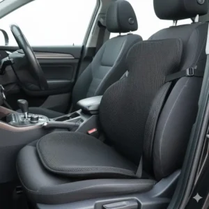 Side view showing the lumbar contouring and shape of the backrest support for car.