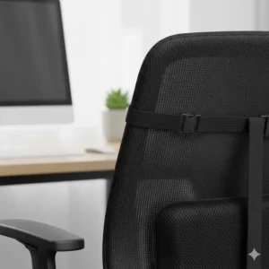 Highlighting the breathable mesh material of the desk chair back support cushion to promote airflow and prevent heat buildup.