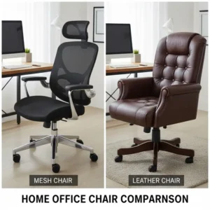 Comparison photo of a mesh back office chair and a traditional leather chair for home use