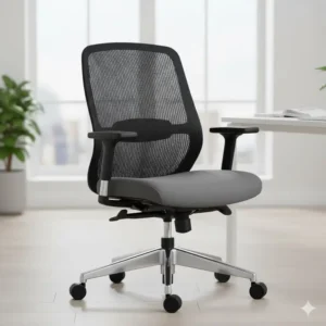 A modern office chair with a breathable mesh back and good spinal curvature, a comfortable best office chair for back pain for back pain sufferers.