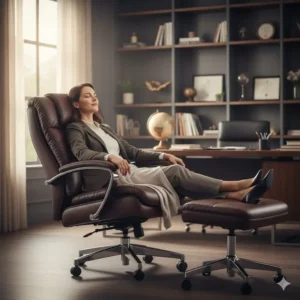 A luxurious, reclining executive chair often considered the best chair for lower back and hip pain relief at work.