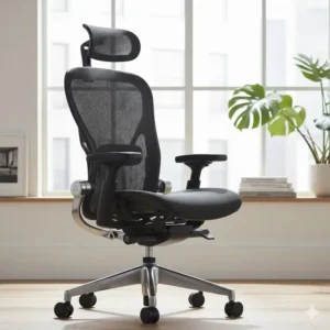 Side view of a high-back executive chair with a supportive headrest, beneficial for neck and upper best office chair for back pain.