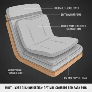 Cross-section showing multi-layered high-density foam padding of a best living room chair for back pain sufferers.