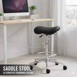 A saddle-style ergonomic stool as an alternative seating option for reducing back pain.
