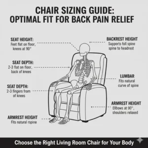 Sizing guide to ensure the best living room chair for back pain sufferers fits the user's height and body proportions.