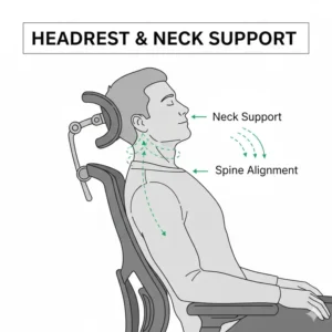 Detailed view of the adjustable headrest providing critical neck and upper spine support on a high-back posture chair.