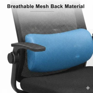 Texture detail of the breathable mesh on this back support chair, emphasizing ventilation and comfort for the user.