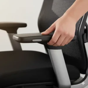 A close-up showing the easy adjustability of the armrests, a key feature in the best chair for lower back and hip pain sufferers.