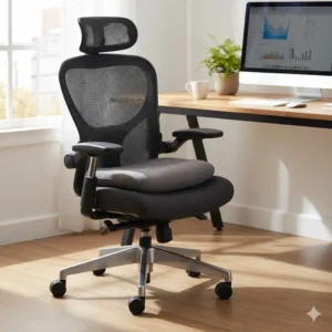 Technical diagram showing the ideal chair dimensions and measurements for proper ergonomic alignment.