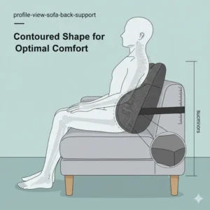 Side profile view illustrating the contoured shape and optimal thickness of the back support for sofa for enhanced comfort.