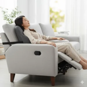 Example image showing the versatile cushion correctly positioned on a recliner sofa as a back support for sofa.