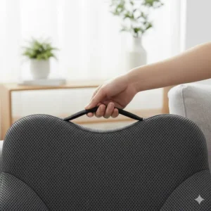 Image highlighting the lightweight and portable design, including a convenient carrying handle, of the back support for sofa.