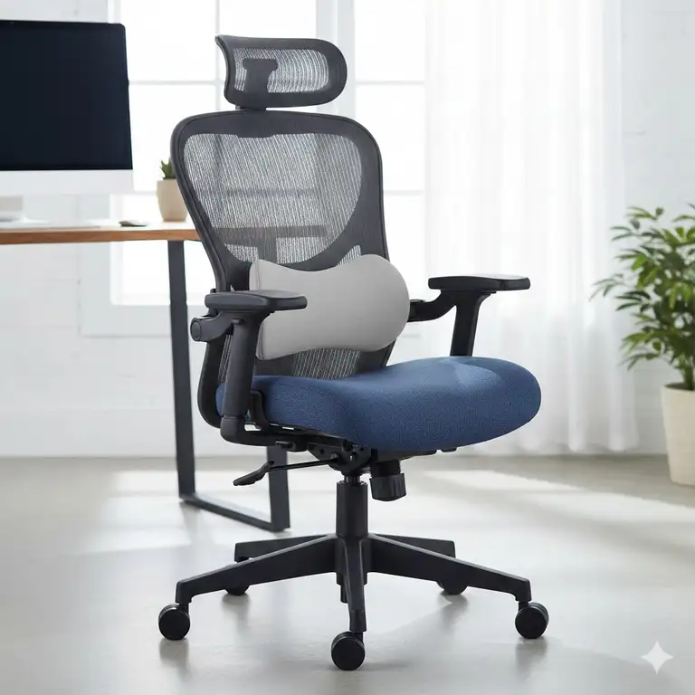 A professional, full-shot photograph of an ergonomic office sciatica chair specifically designed for relief and lower back pain support.