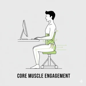 Illustration showing core muscle activation and back support provided by a high-quality ergonomic kneeling stool.