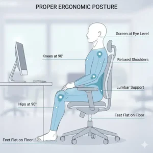 Diagram illustrating proper ergonomic seating posture using the best office chair for tailbone pain.