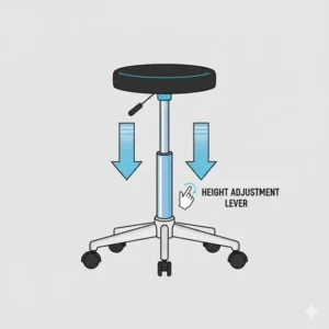 Close-up technical view of the adjustable height mechanism on a premium ergonomic backless chair.