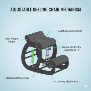 Technical illustration of the manual height adjustment dial on metal frame kneeling chairs.