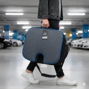 A lightweight and portable seat cushion with a carry handle, perfect for transferring the best car seat cushion for sciatica between the car, office, and home.