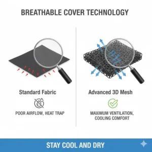 A close-up view of the breathable and non-slip mesh cover of a high-quality tailbone pain cushion.