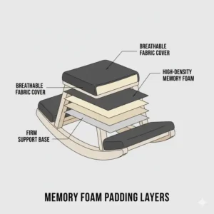 Internal view showing the multiple memory foam padding layers of a premium ergonomic kneeling stool cushion.