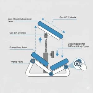 Detailed illustration of the natural S-curve of the spine while using kneeling chairs.