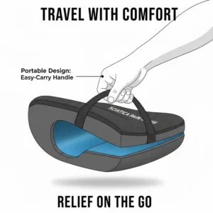 Close-up of the integrated carrying handle, highlighting the portable design of the best seat cushion for sciatica pain for easy travel and use.