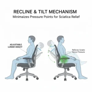 Illustration of a synchronized recline mechanism, enabling users to shift weight and reduce pressure—a key function of the best office chair for sciatica.