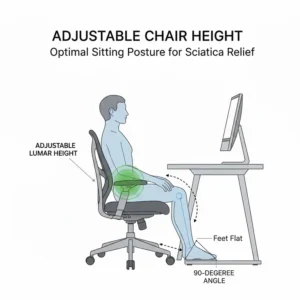 Graphic demonstrating the correct seat height and armrest alignment for optimal posture, essential when using the best office chair for sciatica.