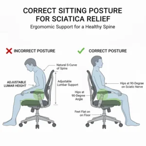 Full body diagram illustrating the proper sitting posture supported by an ergonomic chair, confirming its status as the best office chair for sciatica.