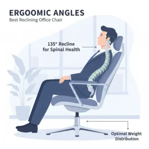 Diagram showing the healthy spine alignment and ergonomic recline of the best reclining office chair.