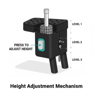 Detailed illustration showing the multiple height adjustment levels of an adjustable footrest.