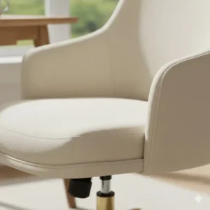 Close-up view of the premium fabric texture on a cream office chair.