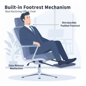 Close-up view of the retractable footrest mechanism on the best reclining office chair.