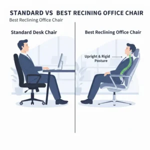 Side-by-side comparison of a standard desk chair versus the best reclining office chair features.