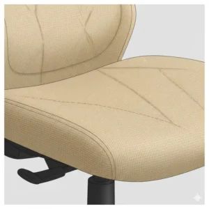 Close-up view of the breathable fabric and premium stitching on a beige office chair.