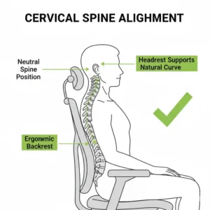 Illustration of perfect spinal alignment provided by a specialized office chair for neck pain.