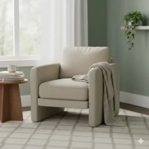 Elegant beige accent chairs positioned in a cozy bedroom corner for reading.