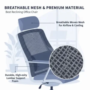 Detailed view of the premium breathable mesh and padding materials of the best reclining office chair.