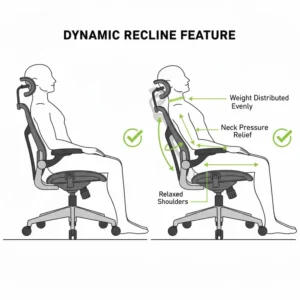 Diagram of the dynamic recline function on an office chair for neck pain for pressure distribution.