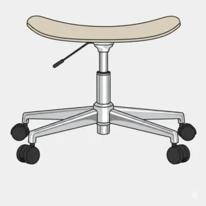 Durable chrome base and smooth-rolling casters of a contemporary beige office chair.