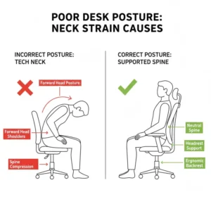Comparison of poor desk posture versus healthy sitting in an office chair for neck pain.