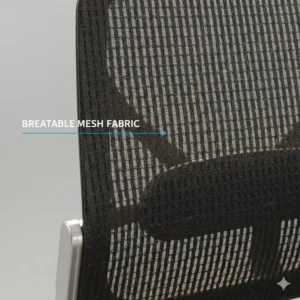 Close-up texture of the breathable mesh fabric used on this desk chair with leg rest.