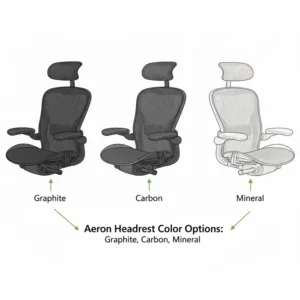 Graphic showing various color finishes available for the aeron headrest series.
