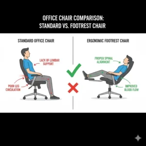 An infographic comparison chart between standard office seating and the added support of footrest chairs.