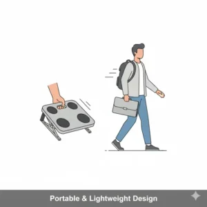 Illustration highlighting the lightweight and portable design of a modern adjustable footrest.