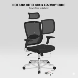 Step-by-step assembly components for a high back office chair with headrest.