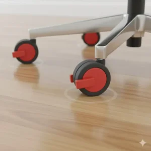 High-quality casters of an office chair with locking wheels safe for wooden floors.