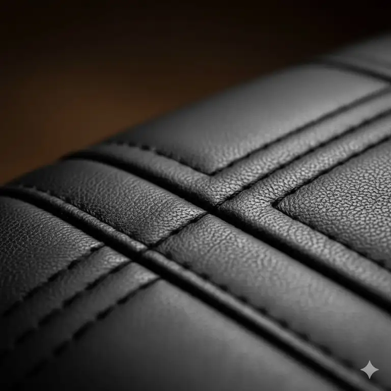 A modern ergonomic black leather desk chair with high back support and chrome accents in a bright home office.