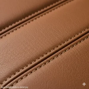 Close-up detail of premium cognac-colored upholstery on a faux leather office chair.