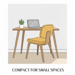 A compact armless retro desk chair tucked under a small desk, ideal for apartment living.